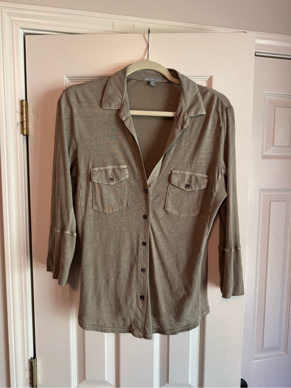 James Perse Olive Green Knit Top with Label Detail